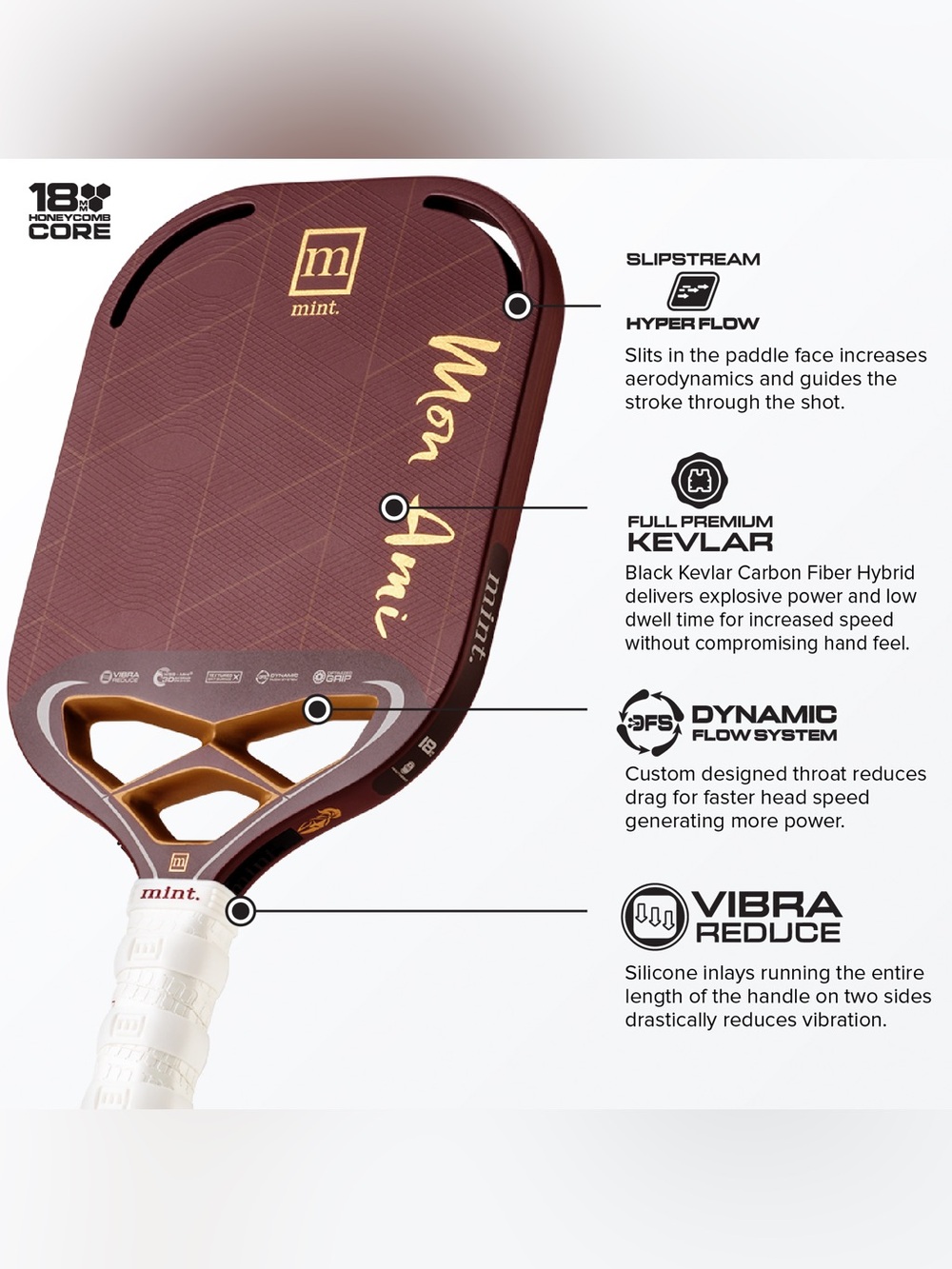 Mint Sport Mon Ami Kevlar / Carbon Fiber | 18mm Core Pickleball Paddle | NEW - Picture 5 of 16
